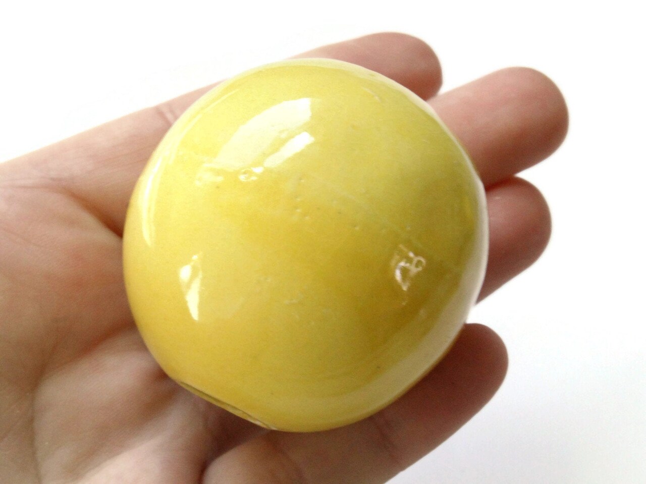 46mm Large Yellow Round Ceramic Bead Vintage Macrame Large Hole Bead bE2